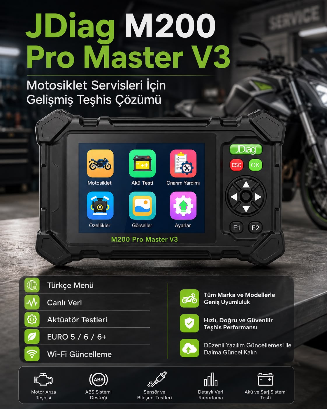 JDiag M200 Pro Master V3 Motosiklet Arıza Tespit Cihazı - Görsel 3